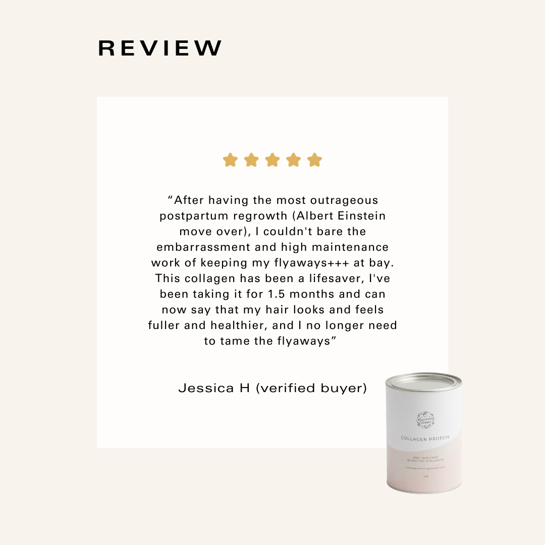 Customer review – hydrolysed collagen powder improved hair fullness, reduced flyaways and enhanced hair health