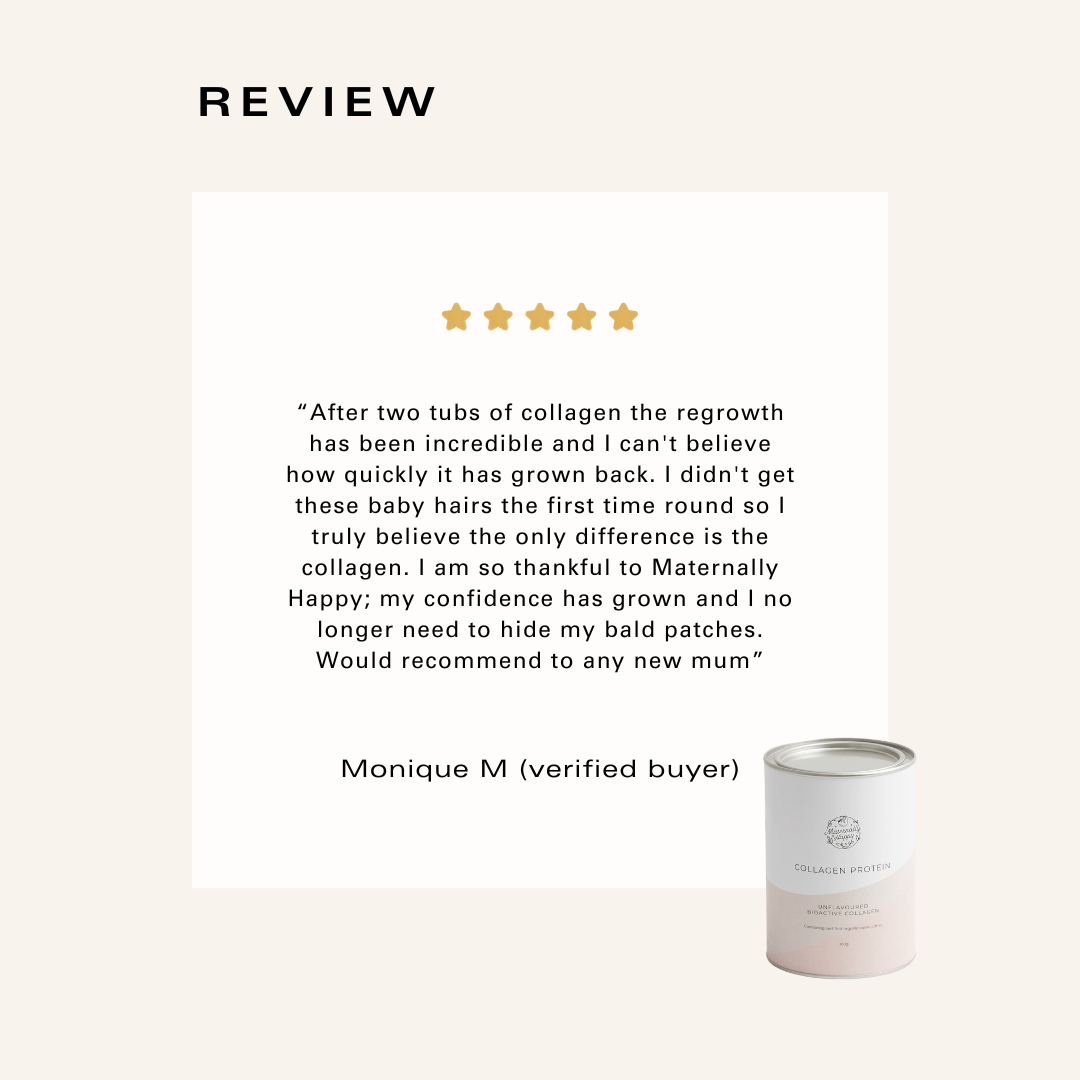 Customer review – collagen protein improved postpartum hair regrowth and boosted confidence