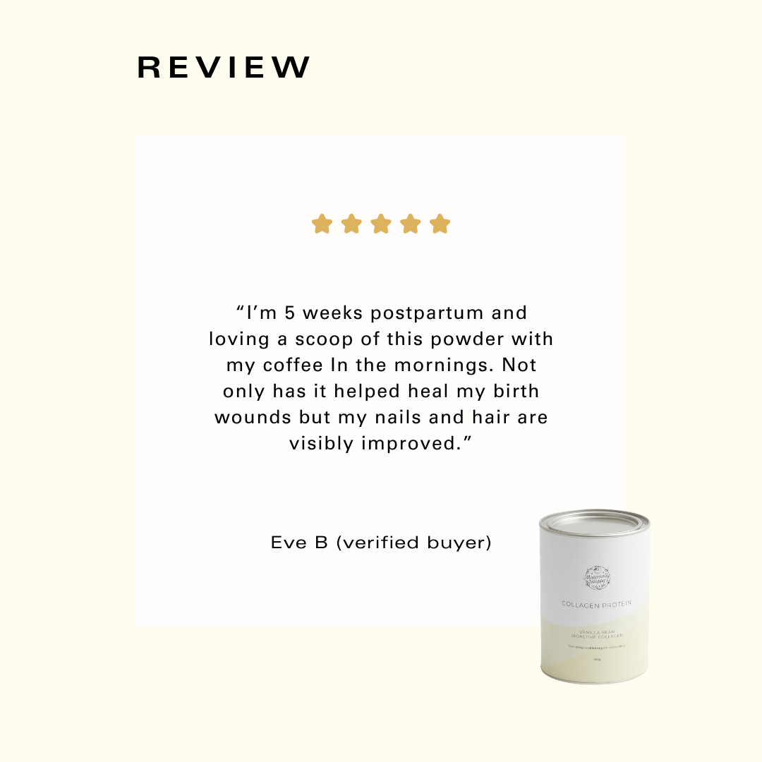 Customer review – postpartum recovery improved with vanilla collagen – better hair, nails and wound healing