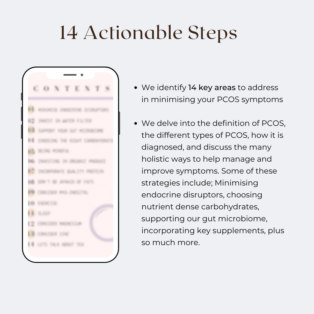 PCOS guide - 14 actionable steps to minimise symptoms: reduce endocrine disruptors, optimize diet, gut and supplements